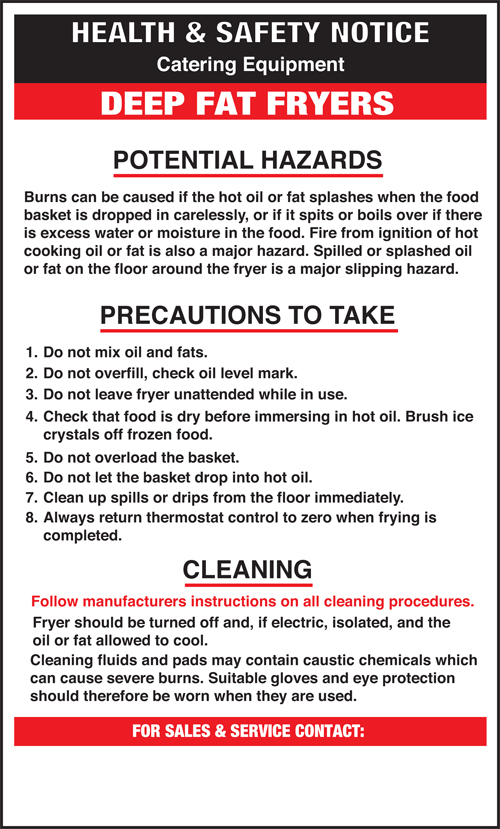 Deep fat fryer safety notice MM Catering Wholesale