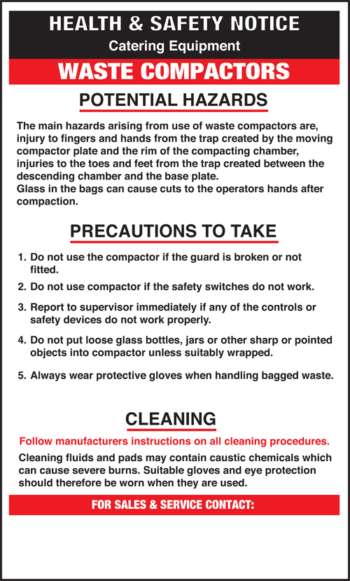 Waste compactors safety notice MM Catering Wholesale