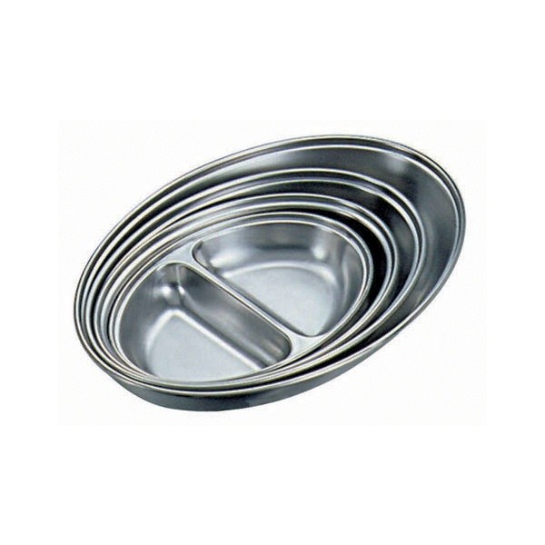 Stainless Steel 2 Division Oval Veg.Dish 8" - Nevilles Serving Dishes