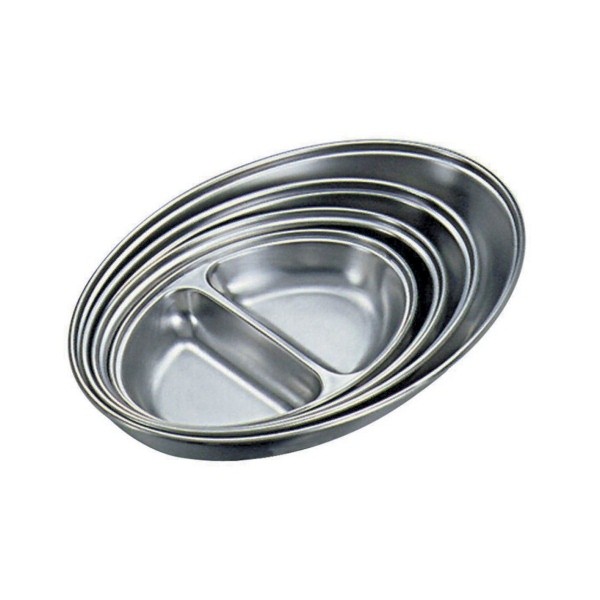 Stainless Steel 2 Division Oval Veg.Dish 12"(11462) ** - Nevilles Serving Dishes