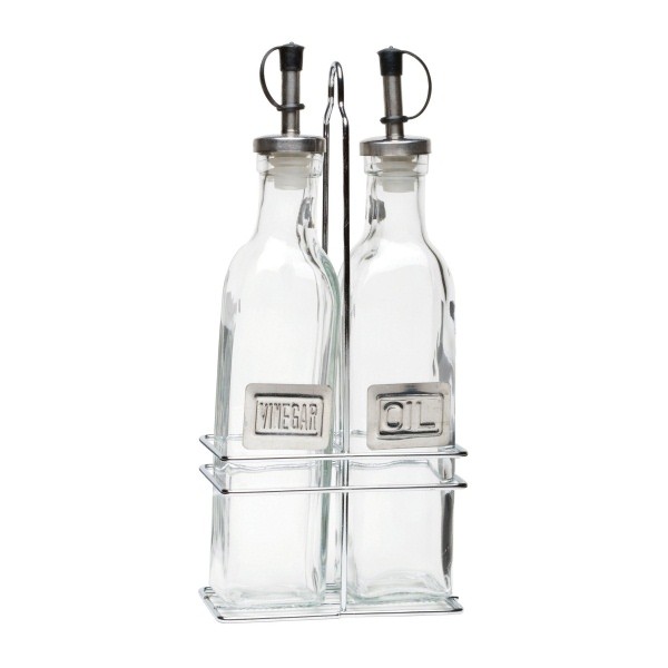 Square Glass Oil & Vinegar With Chrome Stand - Nevilles Condiments