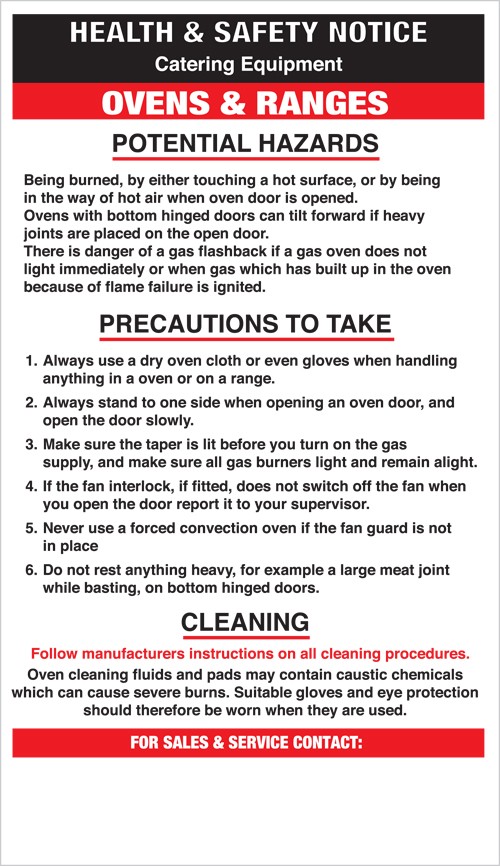 Ovens / ranges safety notice: Self Adhesive Vinyl Notice - Mileta Signage