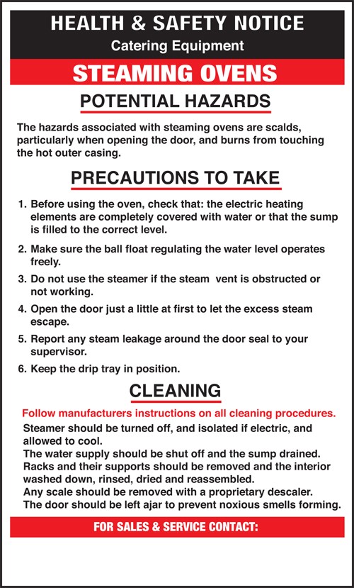 Steaming ovens safety notice: Self Adhesive Vinyl Notice - Mileta Signage