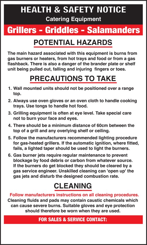 Grillers/griddles/salamanders safety notice: Self Adhesive Vinyl Notice - Mileta Signage