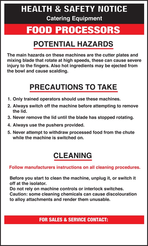 Food processor safety notice: Self Adhesive Vinyl Notice - Mileta Signage