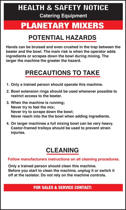 Planetary mixer safety notice: Self Adhesive Vinyl Notice - Mileta Signage