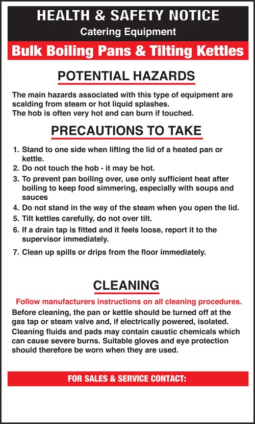 Bulk boiling pans/kettles safety notice: Self Adhesive Vinyl Notice - Mileta Signage