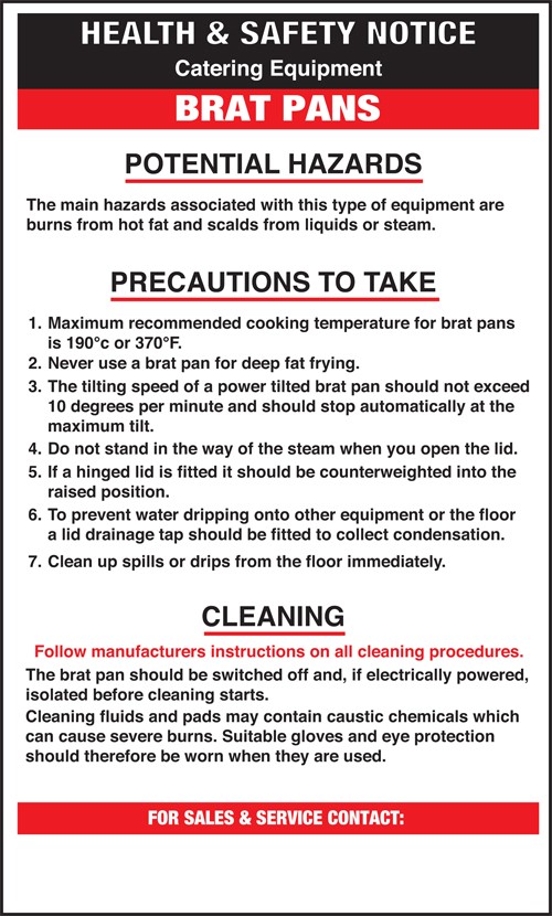 Brat pans safety notice: Self Adhesive Vinyl Notice - Mileta Signage