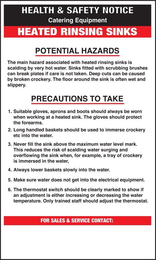 Heated rinsing sinks safety notice: Self Adhesive Vinyl Notice - Mileta Signage