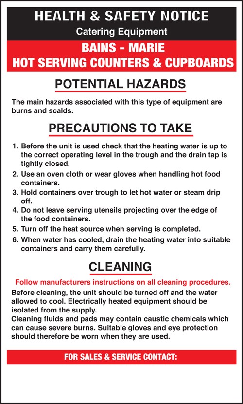 Bains-Marie safety notice: Self Adhesive Vinyl Notice - Mileta Signage