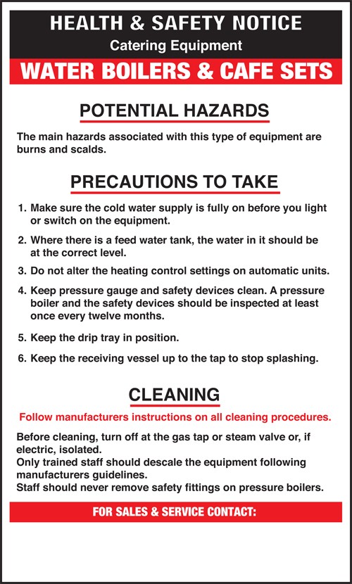 Water boilers/cafe sets safety notice: Self Adhesive Vinyl Notice - Mileta Signage