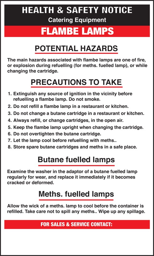 Flambe lamps safety notice: Self Adhesive Vinyl Notice - Mileta Signage