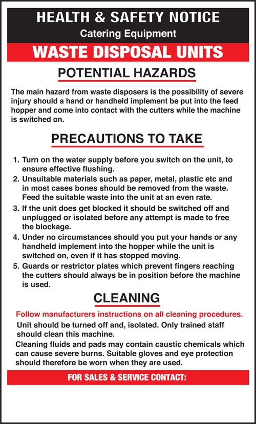 Waste disposal unit safety notice: Self Adhesive Vinyl Notice - Mileta Signage