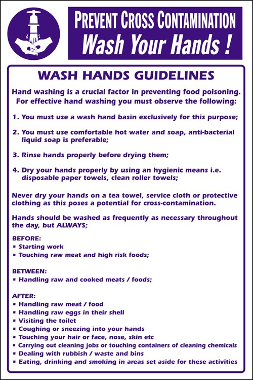 Wash hands/entering kitchen/each job: Self Adhesive Vinyl Notice - Mileta Signage
