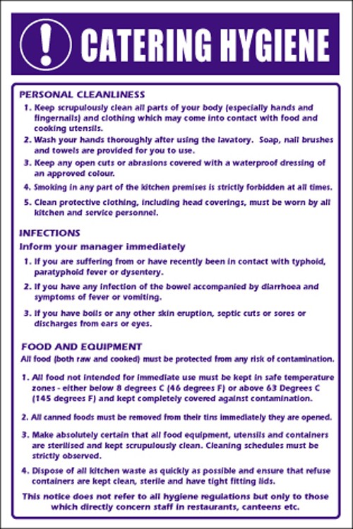 Catering Hygiene: Self Adhesive Vinyl Notice - Mileta Signage