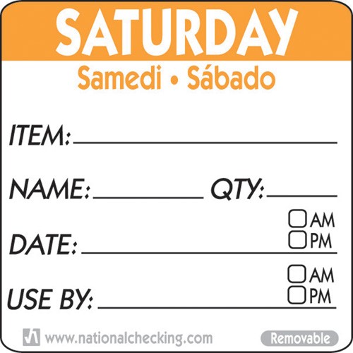 Removable Tri-Lingual Labels - : Saturday (Item/date/use by) Labels - 500 per roll - Mileta Labels