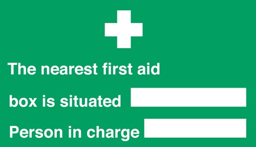 Nearest first aid box/person in charge: Self Adhesive Vinyl Notice - Mileta Signage