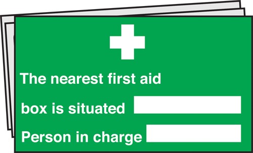 Nearest first aid box/person in charge. Pack of 10: Self Adhesive Vinyl Notice - Mileta Signage