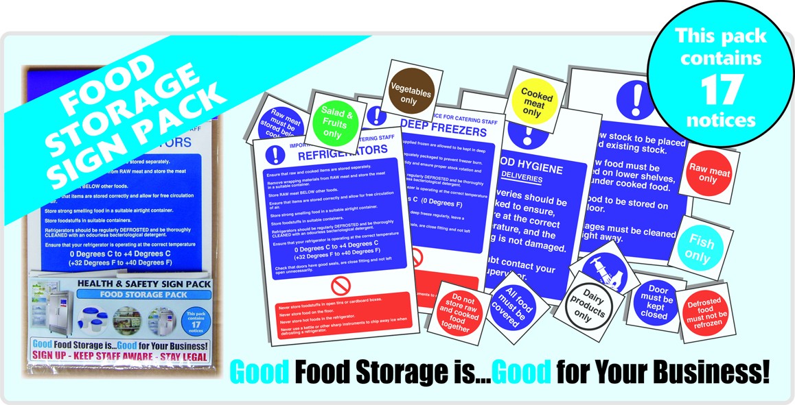 Food Storage Sign Pack. (17 notices) - Mileta Signage