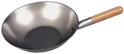 Black Iron Flat Base Wok : 13" x 3 1/2" 330mm x 90mm . - Samuel Groves Woks