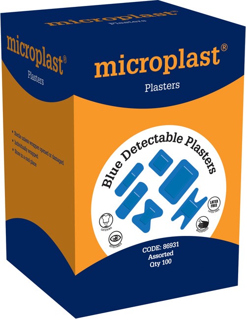 100 Assorted blue detectable plasters in box - Samuel Groves First Aid Treatments & Kits