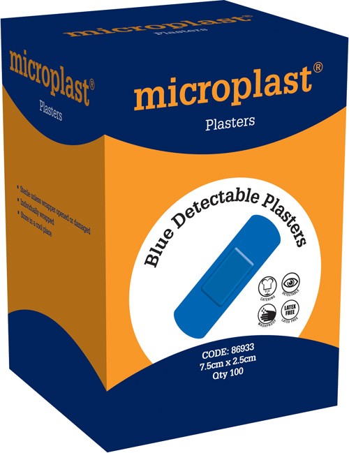 100 blue detectable plasters 7.5cm x 2.5cm - Samuel Groves First Aid Treatments & Kits