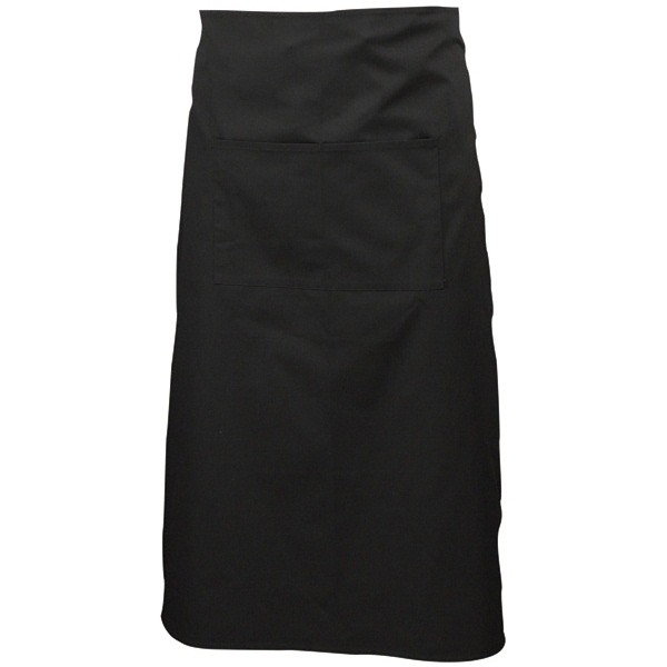 Black Long Apron with a Split Pocket; 90cm Long - MM Catering Wholesale