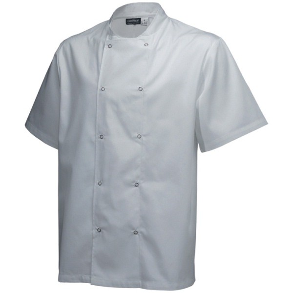 Basic Stud Jacket (Short Sleeve)White M Size - Nevilles NEW Catering Equipment