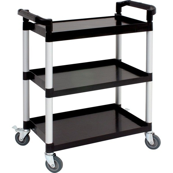 Genware Large 3 Tier pp Trolley Black Shelves - Nevilles Cleaning Accessories
