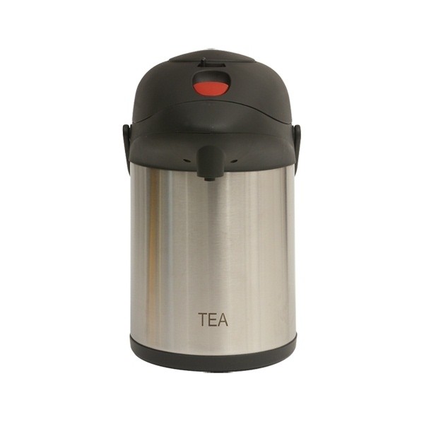 Tea Inscribed Stainless Steel Vacuum Pump Pot 2.5Ltr - Nevilles Airpot Flasks & Vacuum Dispensers