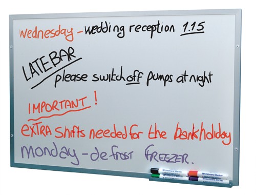 Dry wipe board/satin silver frame with pen tray. - Mileta Menu Boards