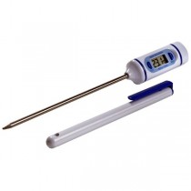 Pen-shaped digital catering thermometer with stainless steel probe