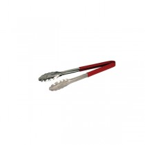 Genware Colour Coded Stainless Steel Tongs 31cm Red