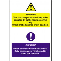 Dangerous machine/cleaning: Self Adhesive Vinyl Notice