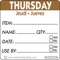 Removable Tri-Lingual Labels - : Thursday (Item/date/use by) Labels - 500 per roll