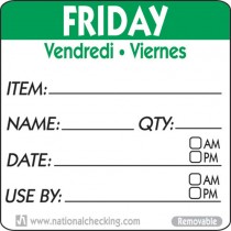 Removable Tri-Lingual Labels - : Friday (Item /date/use by) Labels - 500 per roll