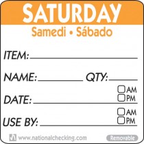 Removable Tri-Lingual Labels - : Saturday (Item/date/use by) Labels - 500 per roll