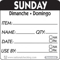 Removable Tri-Lingual Labels - : Sunday (Item/date/use by) Labels - 500 per roll