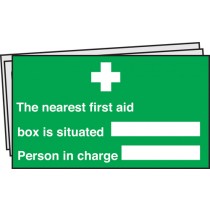Nearest first aid box/person in charge. Pack of 10: Self Adhesive Vinyl Notice