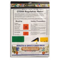 Cleaning chemical storage/use safety sign pack. (12 notices)