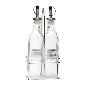 Square Glass Oil & Vinegar With Chrome Stand