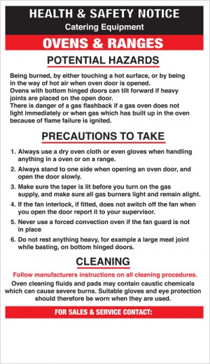Ovens / ranges safety notice: Self Adhesive Vinyl Notice