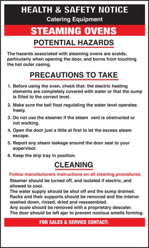 Steaming ovens safety notice: Self Adhesive Vinyl Notice