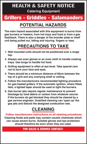 Grillers/griddles/salamanders safety notice: Self Adhesive Vinyl Notice