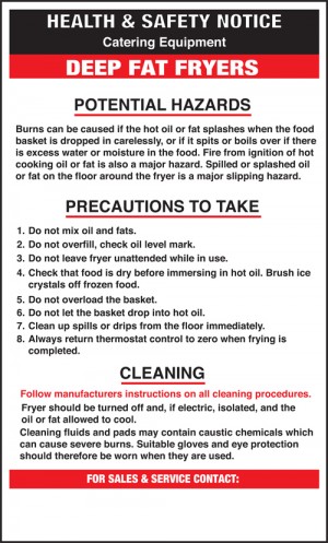 Deep fat fryer safety notice: Self Adhesive Vinyl Notice