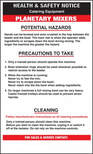 Planetary mixer safety notice: Self Adhesive Vinyl Notice