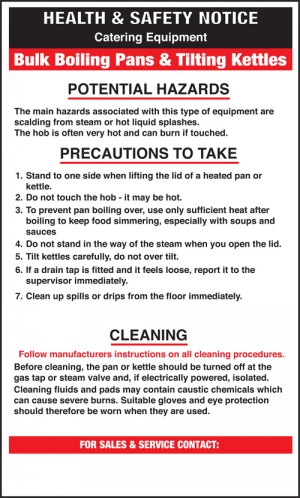 Bulk boiling pans/kettles safety notice: Self Adhesive Vinyl Notice