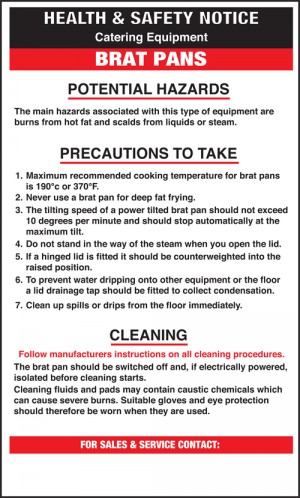 Brat pans safety notice: Self Adhesive Vinyl Notice