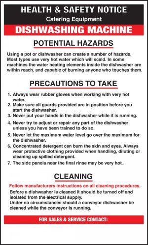 Dishwashing machine safety notice: Self Adhesive Vinyl Notice