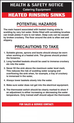 Heated rinsing sinks safety notice: Self Adhesive Vinyl Notice
